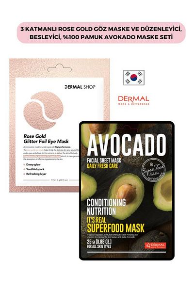 Dermal Rose Gold 3 Layer Avocado Eye Mask and Organizer Set - 100% Cotton