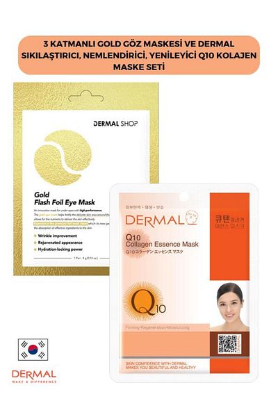 Dermal Gold 3-layer Eye Mask and Q10 Collagen Mask Set - Dermal Firming, Moisturizing, Renewing