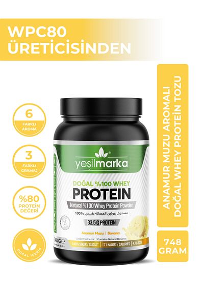 yeşilmarka Natural Whey Protein Powder - Anamur Banana 748g - Real Banana Powder - Does Not Contain Artificial Sweetener!