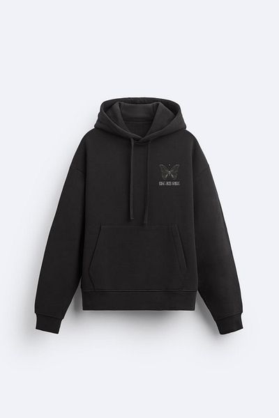 CrazyShopping Hanorac oversize cu glugă, cu buzunar cangur, imprimat în față și în spate