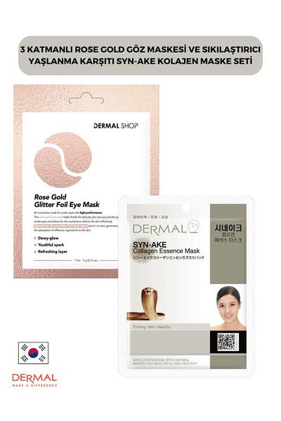 Dermal Rose Gold 3-layer Eye Mask and Syn-ake Collagen Mask Set - Firming Anti-aging