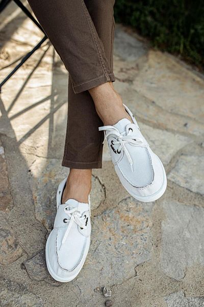 Shine Leather Knack 008 White Seasonal Linen Shoes