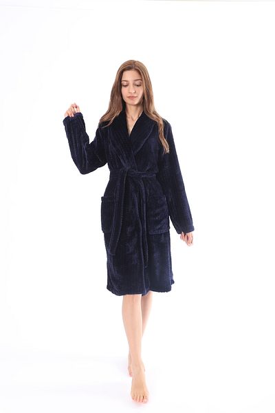 MEYHOME Wellsoft Şalyaka Unisex Navy Blue Peignoir (μοτίβο ζιγκ-ζαγκ)