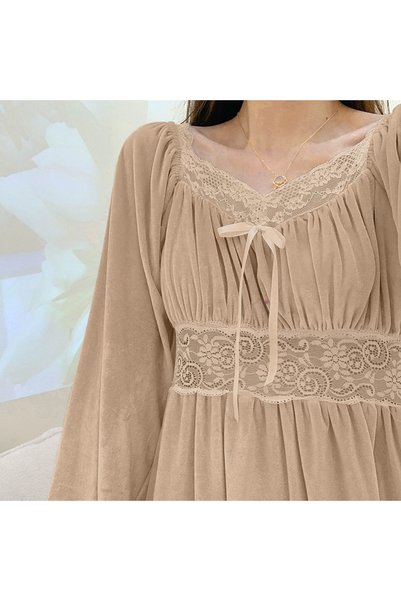 moda4b Women's Velvet Pajama Set 90, Beige