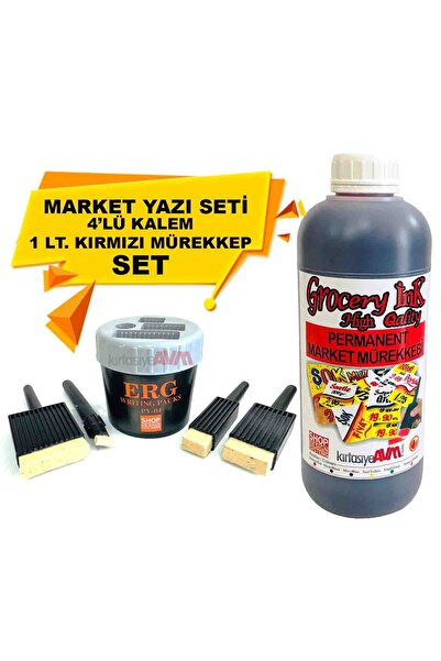 MT Market Kalemi 4'lü Set + Market Yazı Mürekkebi Kırmızı Renk