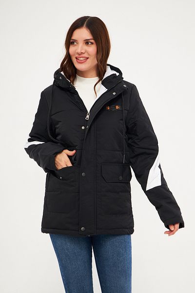 Avones Women's Woven Fabric Hooded Puffer Jacket with Front Cover, Snap Fasteners and Zipper