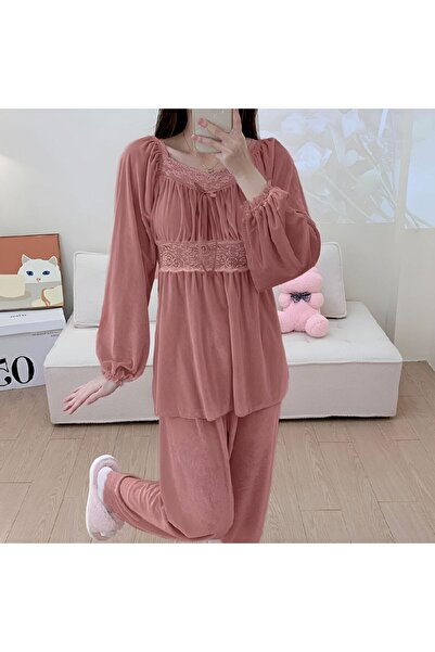 moda4b Kadın Kadife Pijama Takimi 90, Açık Pembe