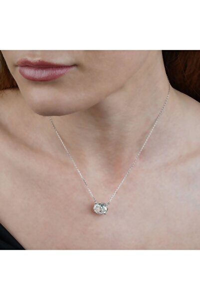 Si Jewels PIRLANTA RENKLİ OVAL TEK TAŞ KOLYE