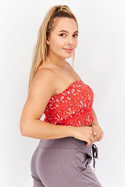 Puma Women Sportswear Fit Paisley Textured Crop Top, Poppy Red