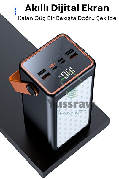 Yussraw 70.000 Mah Dijital Göstergeli Gerçek 70.000 Mah 22.5w Pd Hızlı Şarj Işıklı Kamp Powerbank