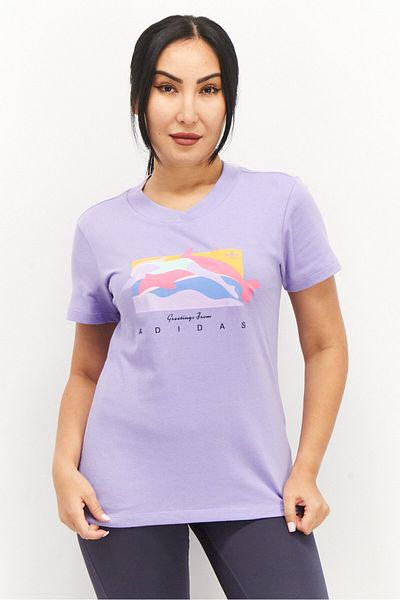 Adidas Originals Women Sportswear Fit Short Sleeve Printed T-shirt, Lavender