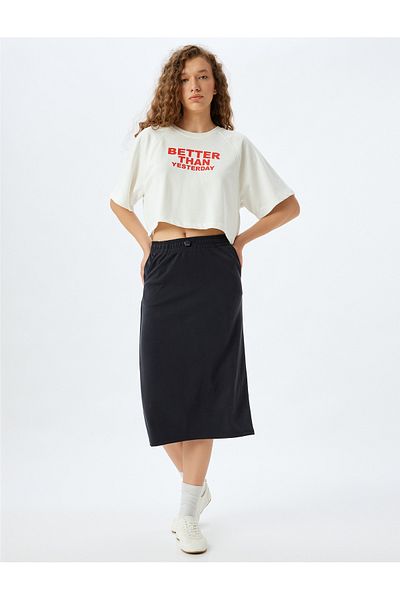 Koton Midi-Sportrock, elastische Taille, dicker Modalstoff, hohe Taille