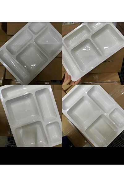 hürpa Tedarik Beş Bölmeli %100 Polikarbon Tabldot Tabağı Beyaz 5 Adet