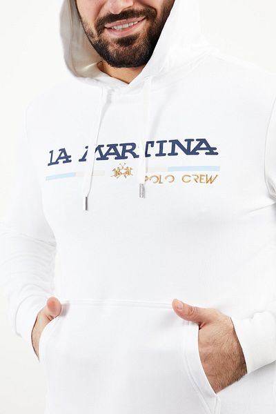 La Martina Men Hooded Neck Brand Logo Long Sleeves Sweatshirt, Optic White