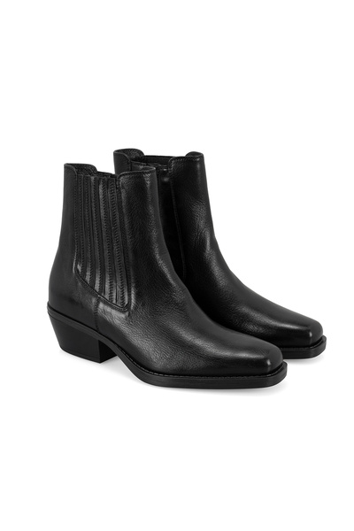 Desa Kadın Siyah Topuklu Deri Kovboy Botu