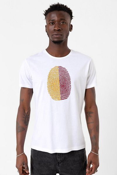 Tshirthane Κίτρινο κόκκινο δακτυλικό αποτύπωμα Λευκό ανδρικό μπλουζάκι ποδηλασίας