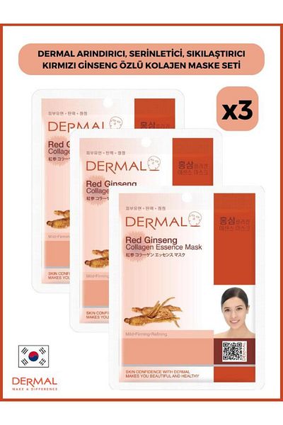Dermal Red Ginseng Extract - Purifying and Cooling Collagen Mask 23gr 3 Pieces