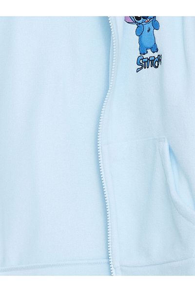 LC Waikiki Lcwk Stitch Printed Fleece Girl's Zippered Sweatshirt