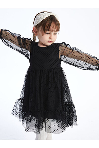 LC Waikiki Black Crew Neck Long Sleeve Baby Girl Dress