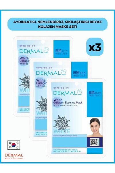 Dermal White Collagen Mask - Ikra Brightening, Moisturizing and Firming, 23 Gr 3 Pieces