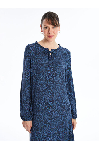 LC Waikiki LCW Grace - Női hosszú ujjú ruha megkötős nyakkivágással és nyomtatással