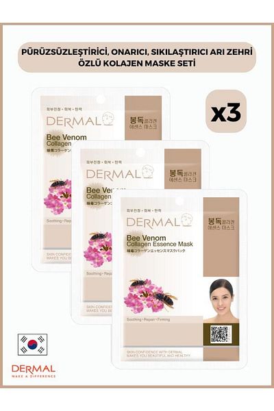 Dermal 23 Gr 3 Pieces - Smoothing, Repairing and Firming Bee Venom Extract Collagen Mask