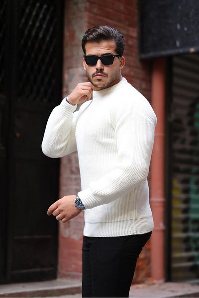 Valiberta Men's Knitwear Sweater - Oversize, Thessaloniki Knitted, Crew Neck, Ecru