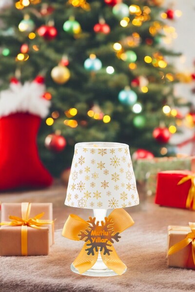 Tiem Concept Yılbaşı Kar Tanesi Konseptli Hediyelik Gold Rengi 2'li Abajur Mumluk Seti