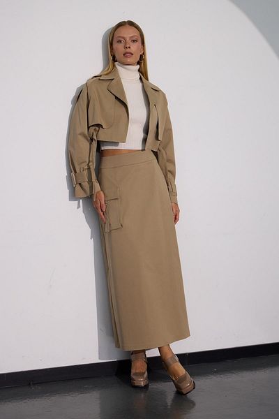 NOK İSTANBUL Cityscape Mink Oversize Trench Coat - Recycled Fabric, Short Length with Belt