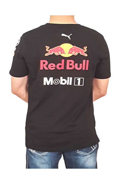 More Erkek Bisiklet Yakalı Honda Redbull Baskılı Kısa Kollu Siyah Tişört ETY-HNDR