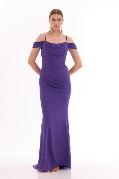 Carmen Purple Strappy Long Chiffon Evening Dress