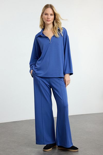 Trendyol Collection Indigo Polo Collar Knitted Set - Soft Fabric, Wide Fit Twoaw25au00095