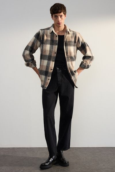 Trendyol Collection Beige Holzfäller-Hemdjacke – Unisex, normale Passform, Winter-Karomuster TMNAW25GO00026