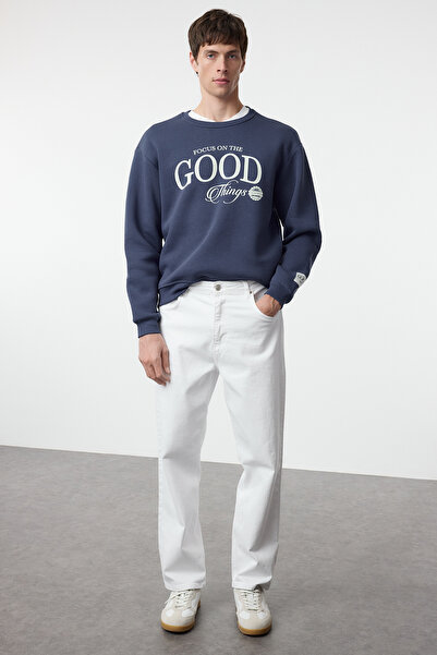 Trendyol Collection Námořnická modrá mikina Polar Wide Cut - Tmnaw25Sw00064