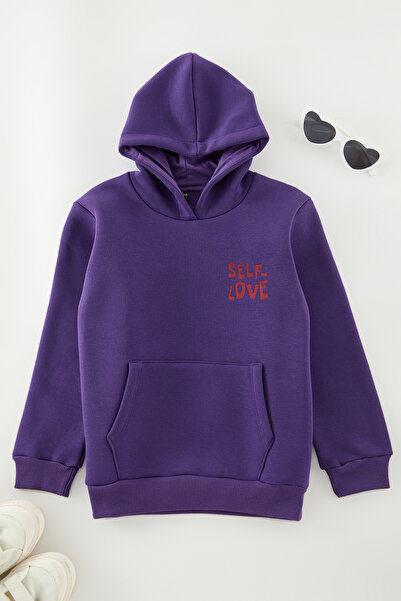 TRENDYOLKIDS Hanorac mini Me tricotat cu imprimeu la spate pentru fete mov TKDAW25SW00047