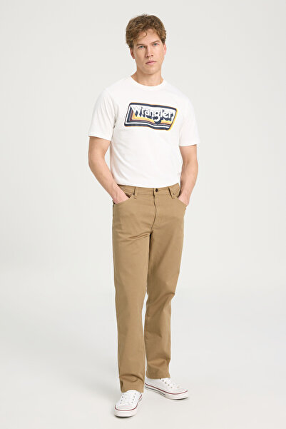 WRANGLER Regular Fit Regular Cut Normal Waist Straight Leg Men's Camel Stretch Trousers