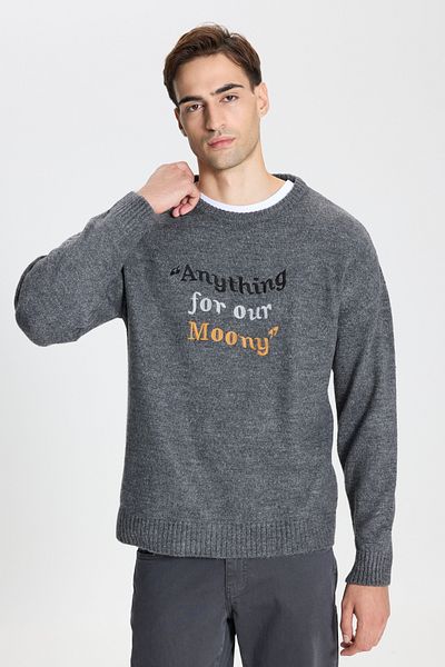 AC&Co / Altınyıldız Classics Pulover pentru bărbați, gri Melange, supradimensionat, cu decolteu ochi și cu model trandafir, roșu, cu textura moale