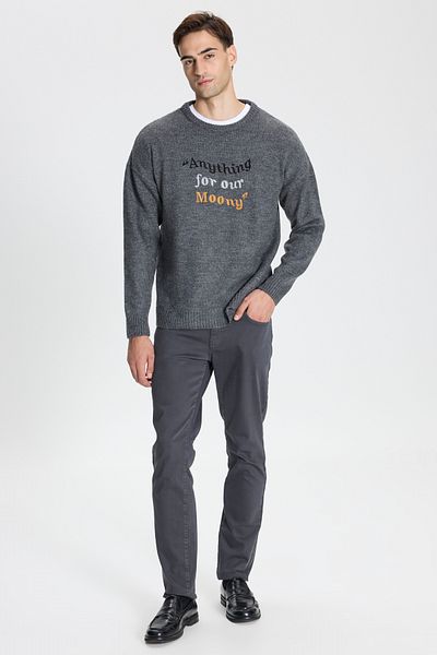 AC&Co / Altınyıldız Classics Pulover pentru bărbați, gri Melange, supradimensionat, cu decolteu ochi și cu model trandafir, roșu, cu textura moale