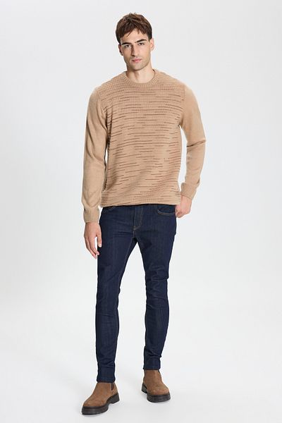 ALTINYILDIZ CLASSICS Πλεκτό ανδρικό πουλόβερ σε μπεζ τούβλο - Standard Fit, Crew Neck, με σχέδιο