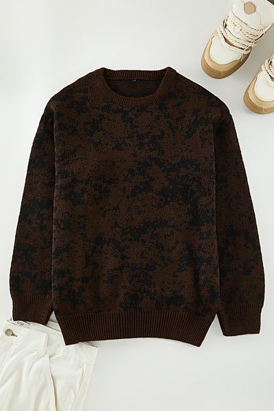 Trendyol Collection Трикотажен пуловер с кръгло деколте на точки - кафяв Tmnaw25kz00056