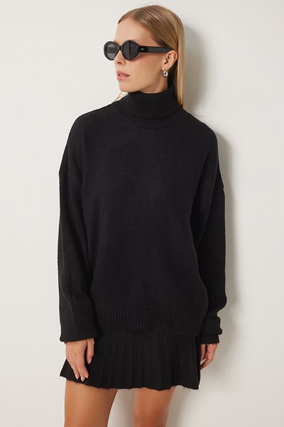 Happiness İstanbul Schwarzes Rollkragenpullover-Rock-Set für Damen DD01343