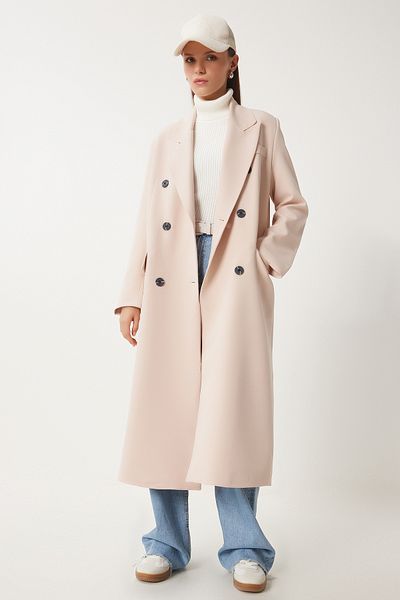 Happiness İstanbul Creme Premium gewebte Oversize-Damenjacke – Schalkragenmantel FN03381