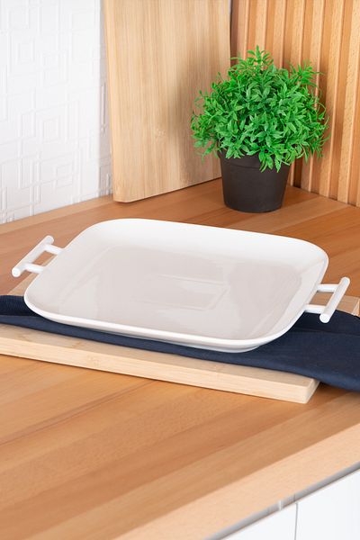 ACAR Farfurie de servire pătrată Bianco Perla cu mâner - 32,5 cm