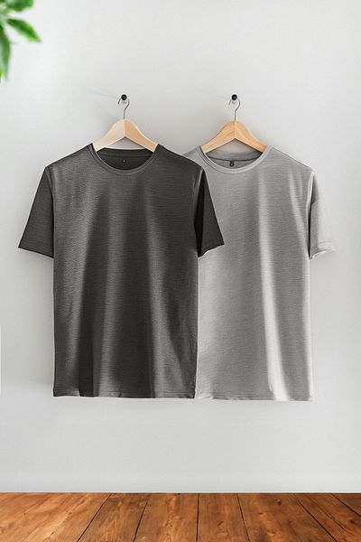 Trendyol Collection Relaxed Cut Grey και Anthracite Melange Basic T-Shirt 2 Pack - TMNSS24TS00261