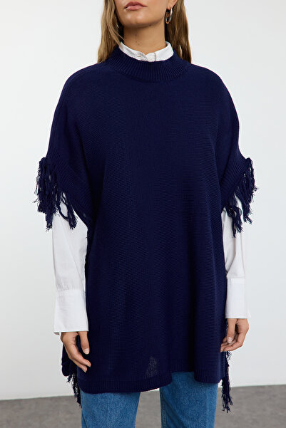 Trendyol Modest Comfortable Fit Navy Blue Knitwear Sweater - Poncho Tctaw25Ak00061