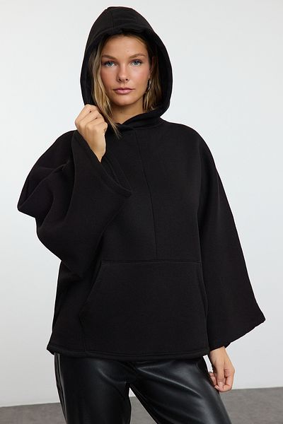 Trendyol Collection Черен плетен суичър с широка кройка - прилеп ръкав - Twoaw25Sw00204