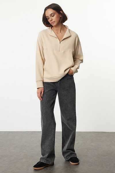 Trendyol Collection Pletená mikina v barvě kamene - TWOAW25SW00155