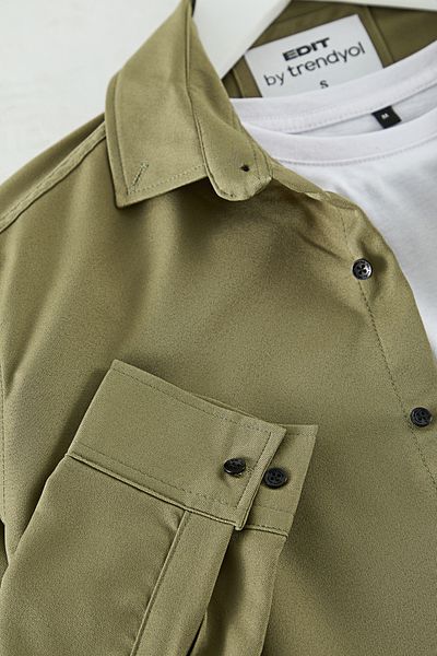 Edit by Trendyol Khaki Regular Fit Comfortable Stretchy Knitted Men's Shirt Tedaw25Go00045