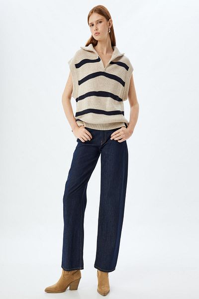 Koton Navy Blue Striped Women's Vest 5Wak20042Ht