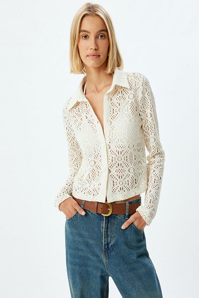Koton Ecru Women's Shirt 5Wak60015Ek
